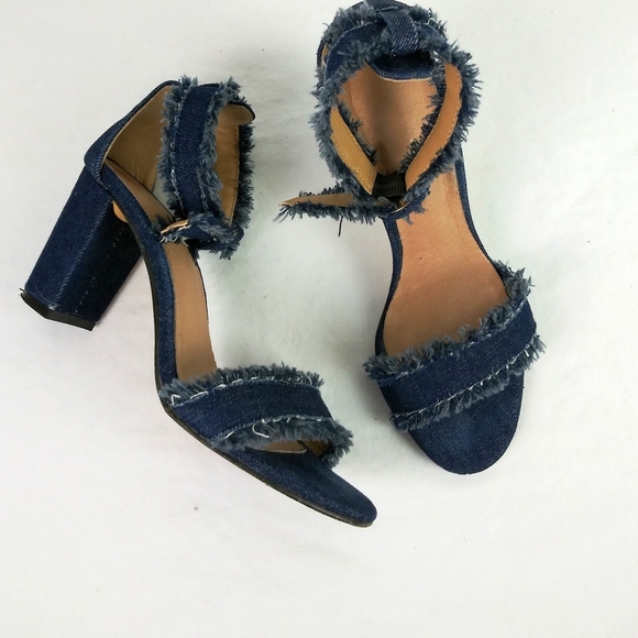 ALL BLACK Shoes - All Black Denim Fringe Jeans Ankle Straps Sandals